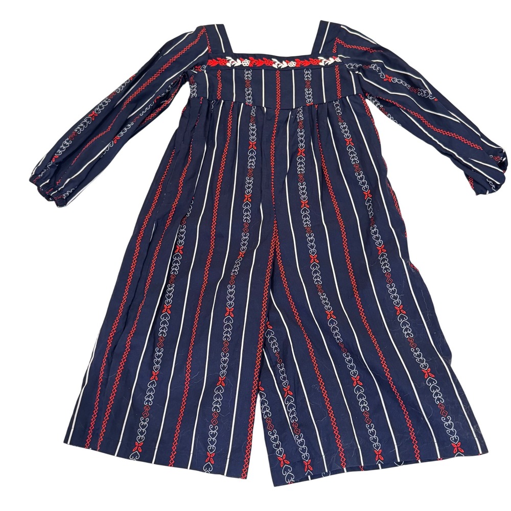 Janie and Jack Jumpsuit Girls Size 3 Navy Blue Embroidered Striped July 4 USA